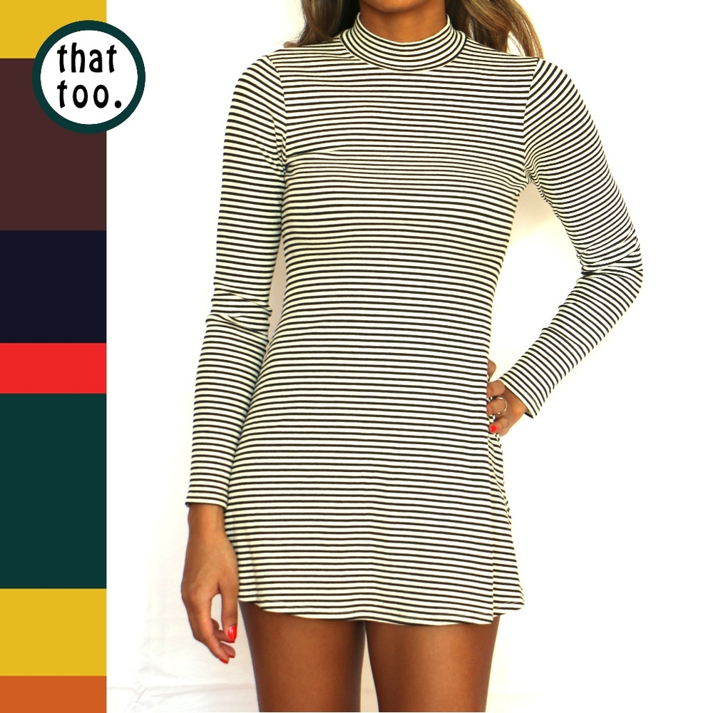 Black & white striped flare mini dress